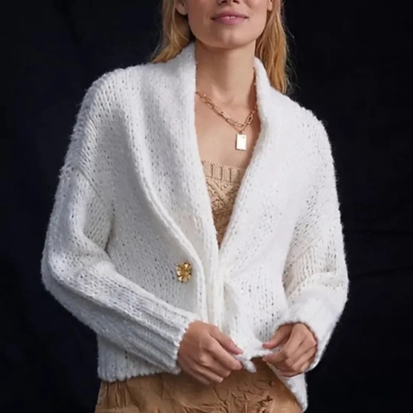 Anthropologie Maeve White Textured Cardigan Sweater